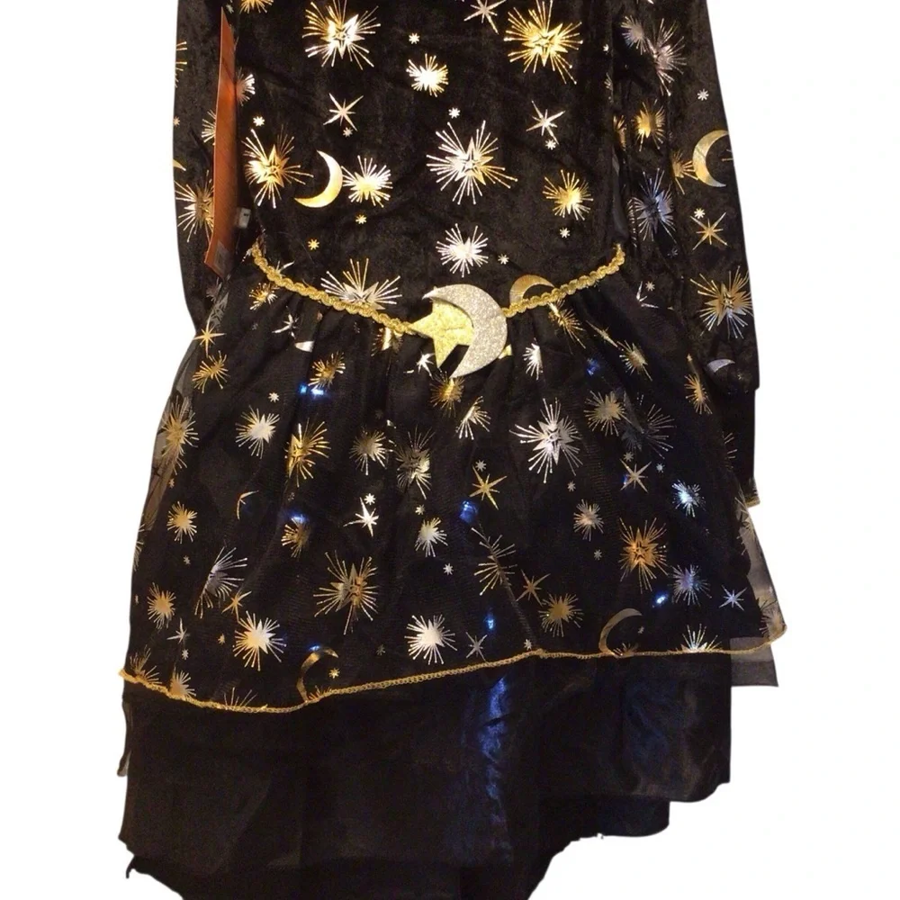 Kids' Light Up Moon & Star Witch Halloween Costume Dress - Size Medium 8-10